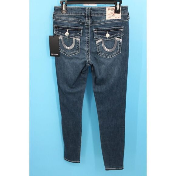 TRUE RELIGION SEQUIN HALLE MID RISE SKINNY COLOR BEACH SCAPE SIZE 28 NWT $199 - Picture 3 of 6